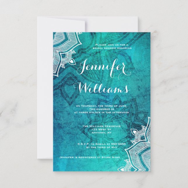 Blue lotus bridal shower invitations (Front)