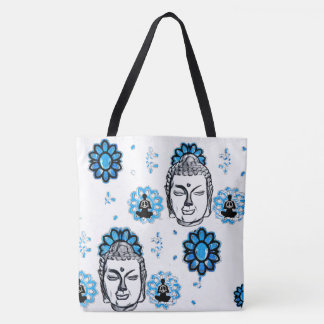Blue lotus Buddha tote bag
