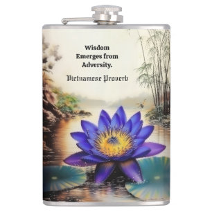 Blue Lotus Emerging from Muddy Waters (Vietnamese) Hip Flask