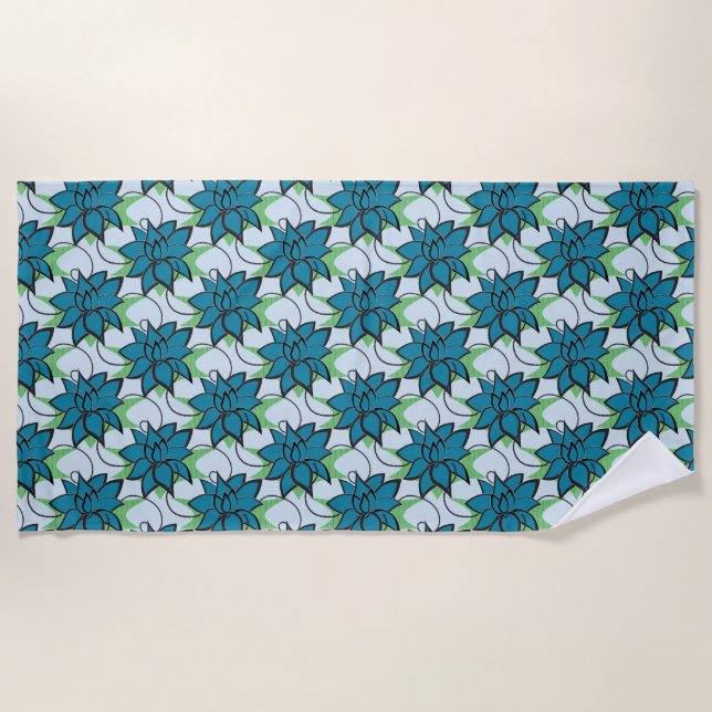 Blue Lotus Flower Beach Towel (Front)
