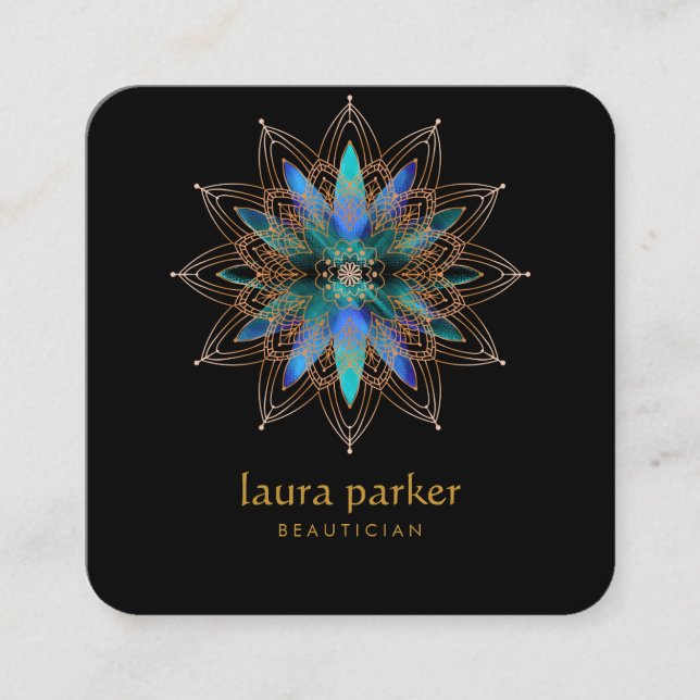 Blue Lotus Flower Healing Therapy Yoga Holistic Square Business Card (Front)