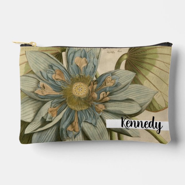 Blue Lotus Flower on Tan Background with Writing Accessory Pouch (Front)