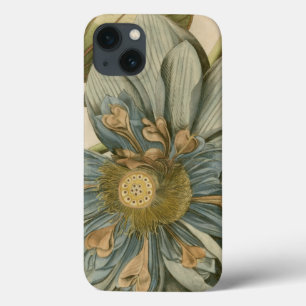 Blue Lotus Flower on Tan Background with Writing iPhone 13 Case