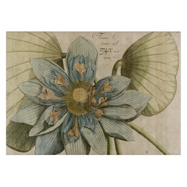 Blue Lotus Flower on Tan Background with Writing Cutting Board (Front)