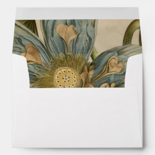Blue Lotus Flower on Tan Background with Writing Envelopes