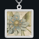 Blue Lotus Flower on Tan Background with Writing Silver Plated Necklace<br><div class="desc">A beautiful blue lotus flower in full bloom is the focus of this piece. The yellow centre is almost hypnotizing in its glory. Add a little elegance to your home with this print!</div>