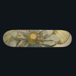 Blue Lotus Flower on Tan Background with Writing Skateboard<br><div class="desc">A beautiful blue lotus flower in full bloom is the focus of this piece. The yellow centre is almost hypnotizing in its glory. Add a little elegance to your home with this print!</div>