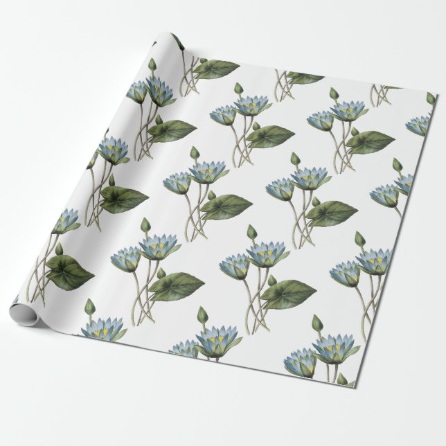 Blue Lotus Flower Pattern Wrapping Paper (Unrolled)