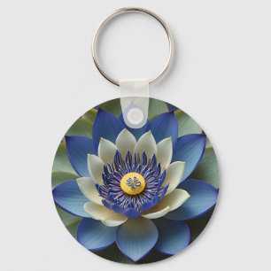 Blue Lotus Flower Spiritual Zen Art Keychain