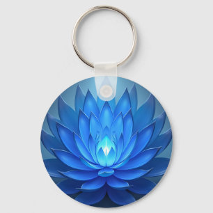 Blue Lotus Flower Spiritual Zen Art Keychain