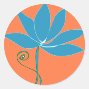 Blue Lotus Flower with Orange Background Classic Round Sticker