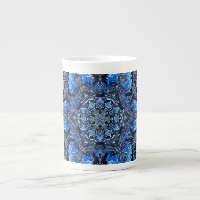 Blue Lotus Miroir Mandala Art - Bone China Mug (Devant)