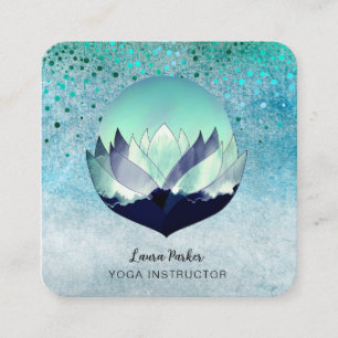 Blue Lotus Moon Meditation Yoga Holistic Sea  Square Business Card