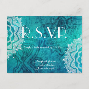 Blue lotus pattern wedding r.s.v.p. cards