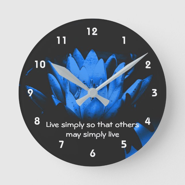 Blue Lotus Simplicity Inspirational Quote  Round Clock (Front)