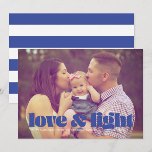 Blue Love and Light Single Photo Hanukkah Card