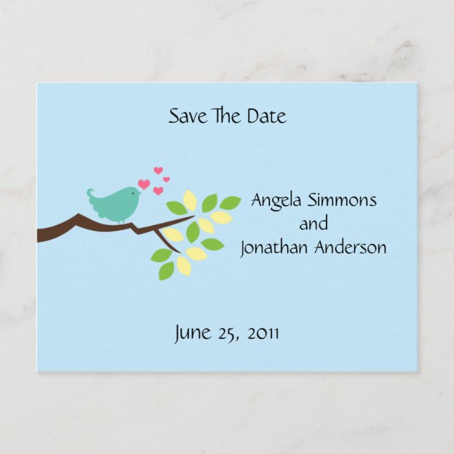 Blue Love Bird Save The Date Announcement Postcard (Front)