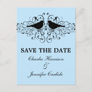 Blue Love Bird Swirls Save the Date Postcard