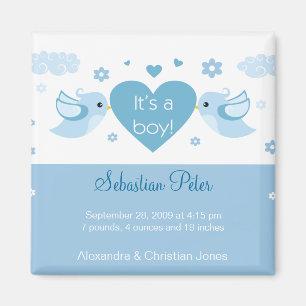 Blue Love Birds Baby Birth Announcement Magnet