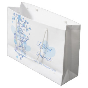 Blue love birds open birdcage wedding gift bag