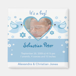 Blue Love Birds Photo Baby Birth Announcement Magnet
