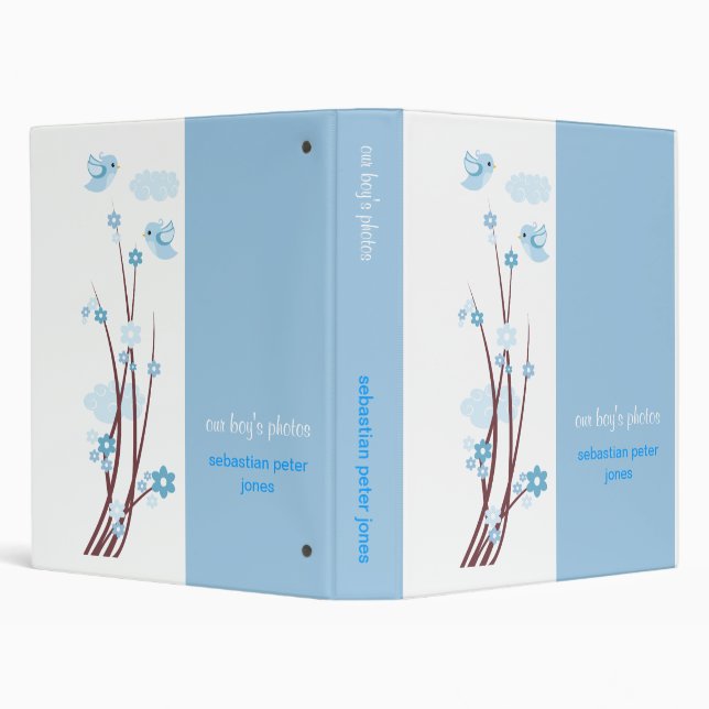 Blue Love Birds Spring Flowers Baby Boy Album Binder (Background)