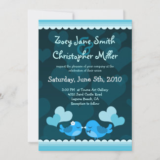 Blue Love Birds Wedding 5x7 Portrait Invitation
