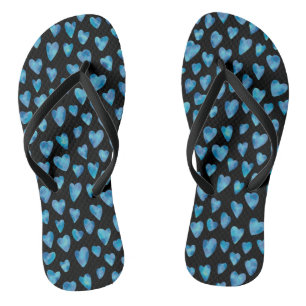 Blue Love Heart Watercolor Flip Flops