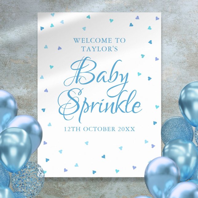Blue Love Hearts Baby Sprinkl Affiche de bienvenue (Blue Love Hearts Baby Sprinkle Welcome Sign)