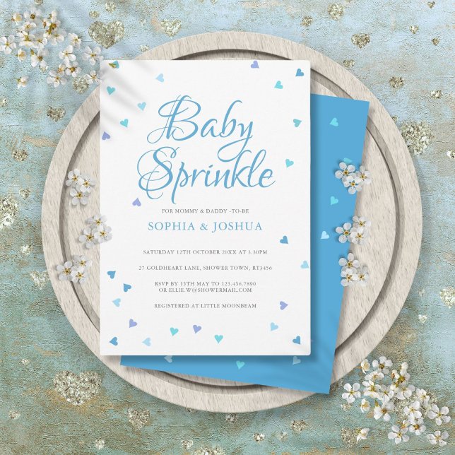 Blue Love Hearts Couples Baby Boy Sprinkle Shower Invitation (Blue Love Hearts Couples Baby Boy Sprinkle Shower Invitation)