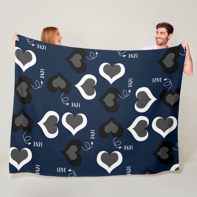 Blue Love hearts pattern  Fleece Blanket (In Situ)