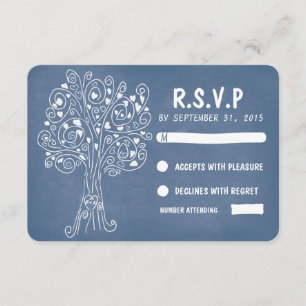 blue love hearts tree wedding rsvp cards
