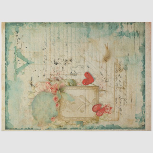 Blue Love Letter Vintage Ephemera No4 Tissue Paper (Front)