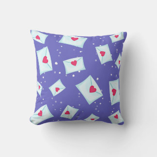 Blue Love Letters Heart Pattern Throw Pillow
