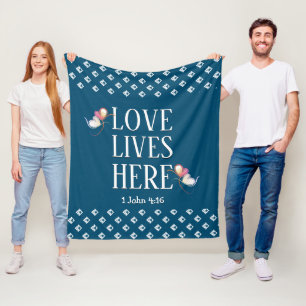 Blue   LOVE LIVES HERE   Stylish Customizable Fleece Blanket
