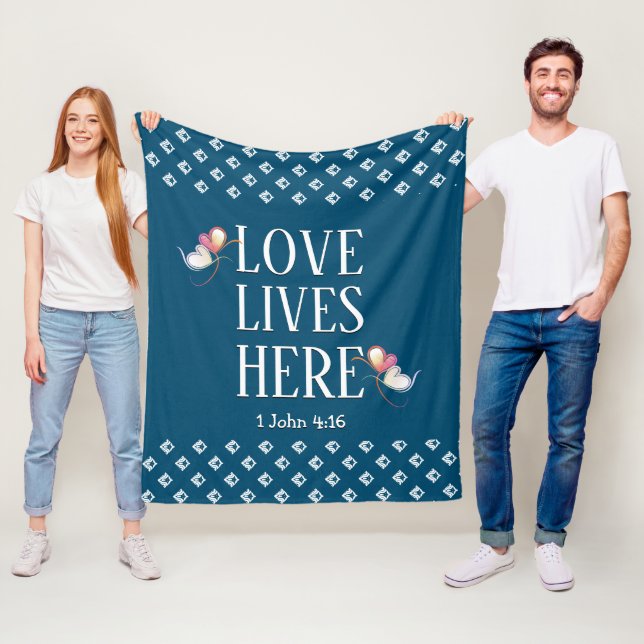Blue | LOVE LIVES HERE | Stylish Customizable Fleece Blanket (In Situ)