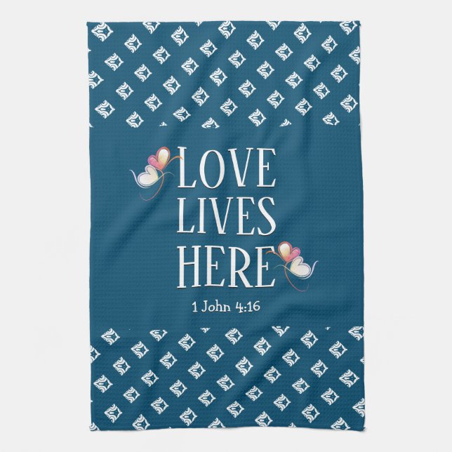 Blue | LOVE LIVES HERE | Stylish Customizable Kitchen Towel (Vertical)