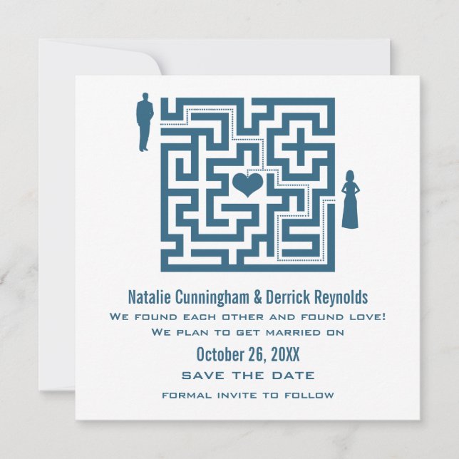 Blue Love Maze Save the Date Invite (Front)