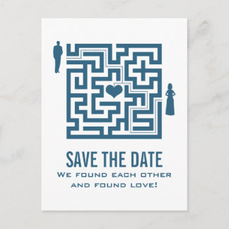 Blue Love Maze Save the Date Postcard