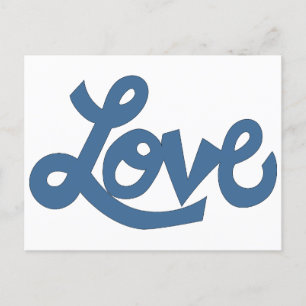 Blue // LOVE text in whimsical cartoon cursive Postcard