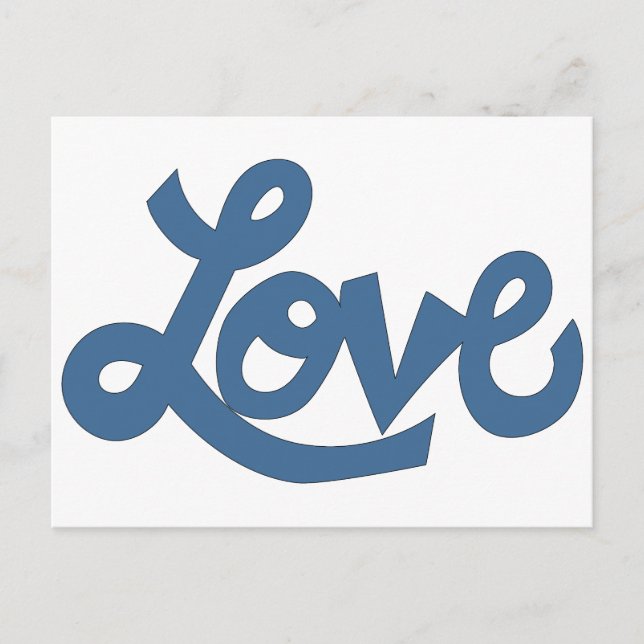 Blue // LOVE text in whimsical cartoon cursive Postcard (Front)