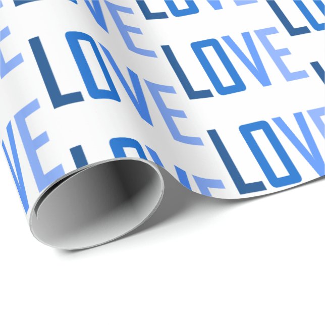 Blue Love Typography  pattern Wrapping Paper (Roll Corner)