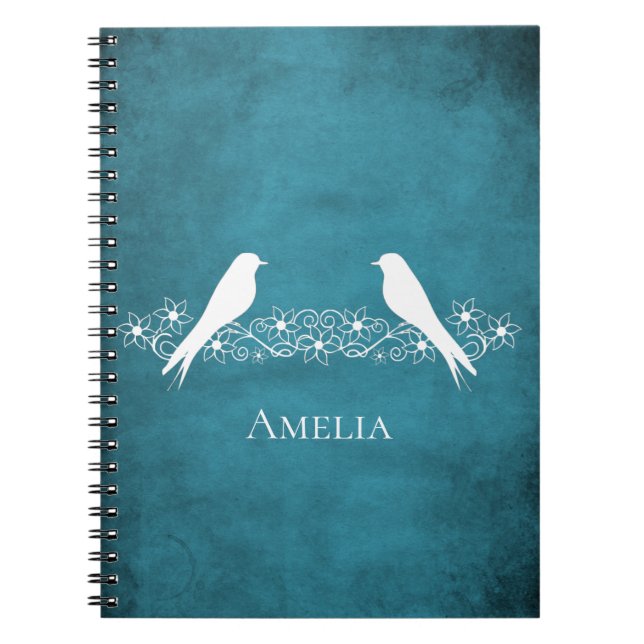 Blue Lovebirds Floral Vine Carnet (Devant)