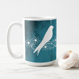 Blue Lovebirds Floral Vine Personalized Coffee Mug