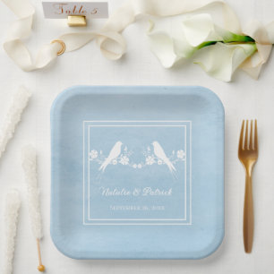 Blue Lovebirds Floral Wedding Paper Plates