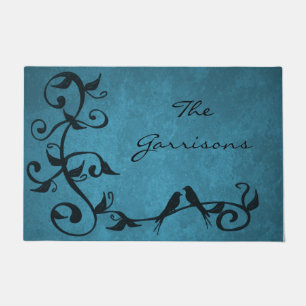 Blue Lovebirds Personalized Doormat