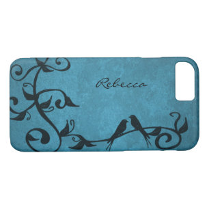 Blue Lovebirds Personalized iPhone Case