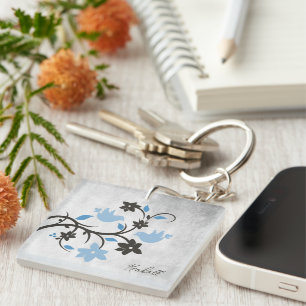 Blue Lovebirds Personalized Keychain