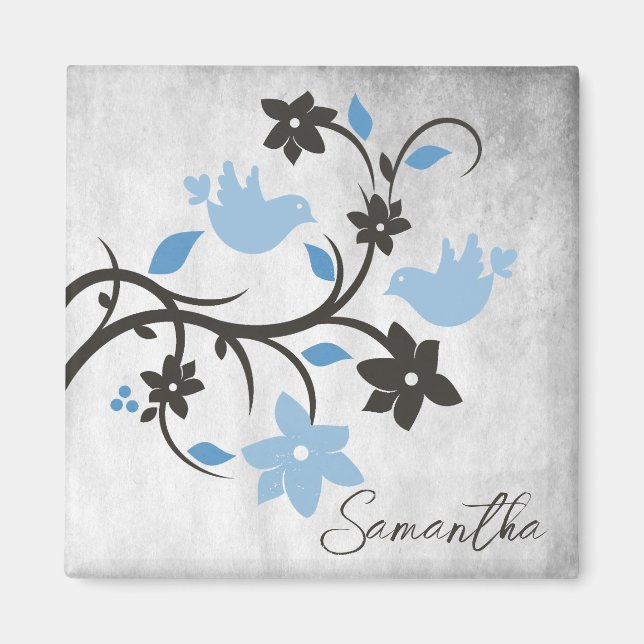 Blue Lovebirds Personalized Magnet (Front)