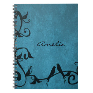 Blue Lovebirds Personalized Notebook